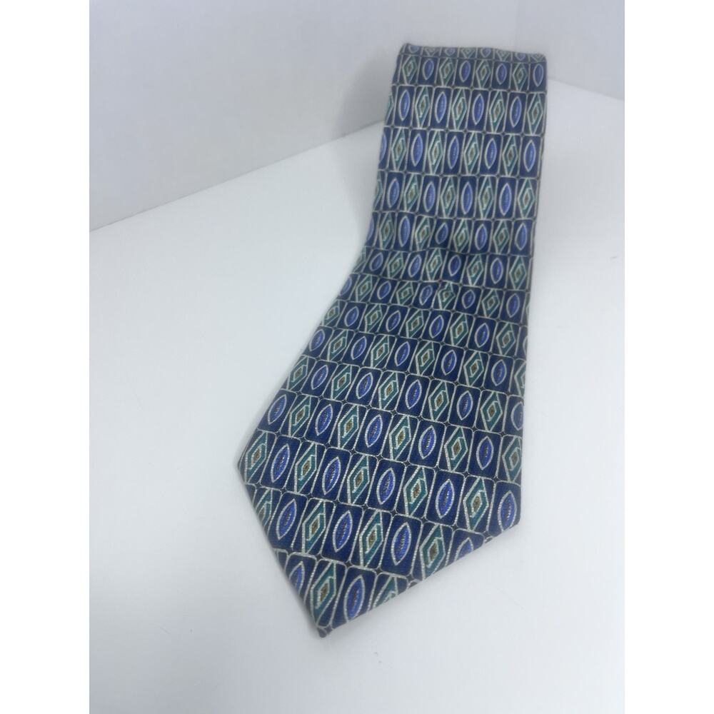Burberrys of London Blue/Green Geometric 53/3.5 VTG Silk Free Shipping